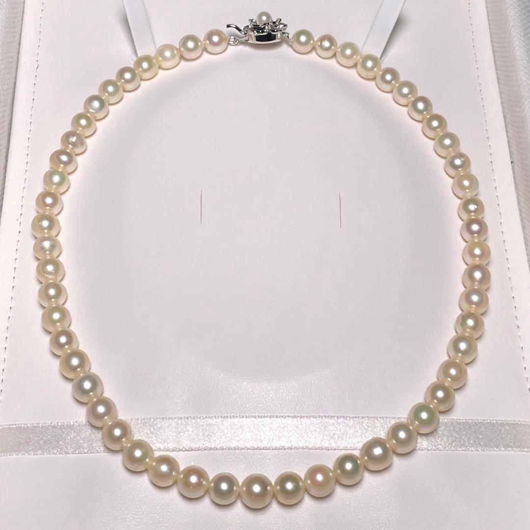 Teramaki Hanadama semi-round Akoya pearl necklace with 7.4-8.3mm white pearls and silver clasp