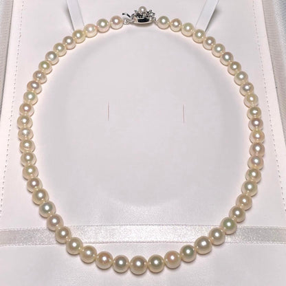 Teramaki Hanadama semi-round Akoya pearl necklace with 7.4-8.3mm white pearls and silver clasp