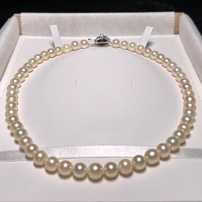 Teramaki Hanadama semi-round Akoya pearl necklace with 7.4-8.3mm white pearls and silver clasp