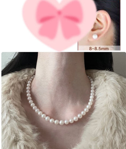 Akoya pearl necklace 8mm with matching 8.5mm pearl earrings in 14K white gold all knot finish