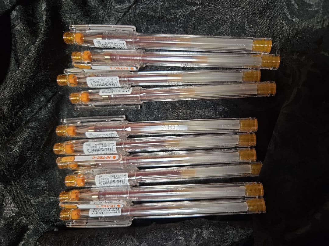 Set of 10 PILOT Hi-Tek C ballpoint pens with 0.25 mm fine orange ink tips