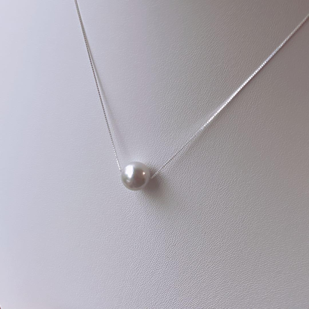 Akoya Pearl Natural single pearl necklace with S925 silver chain, 5.8-9 mm pearls, 42 cm length