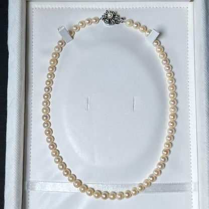 Akoya Pearl Teri Makii Necklace with 6.1 to 6.4 mm round white pearls and silver clasp
