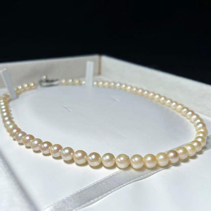 Akoya Pearl Teri Makii Necklace with 6.1 to 6.4 mm round white pearls and silver clasp