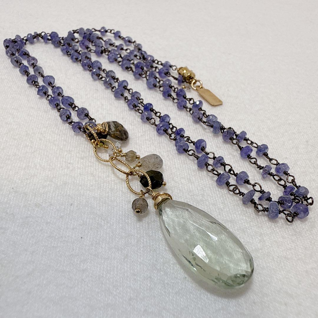 Agate EH Eva Hanusova Agete long necklace with 14K gold-filled magnetic metal and natural stone pendant on 72 cm chain