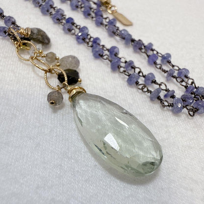 Agate EH Eva Hanusova Agete long necklace with 14K gold-filled magnetic metal and natural stone pendant on 72 cm chain