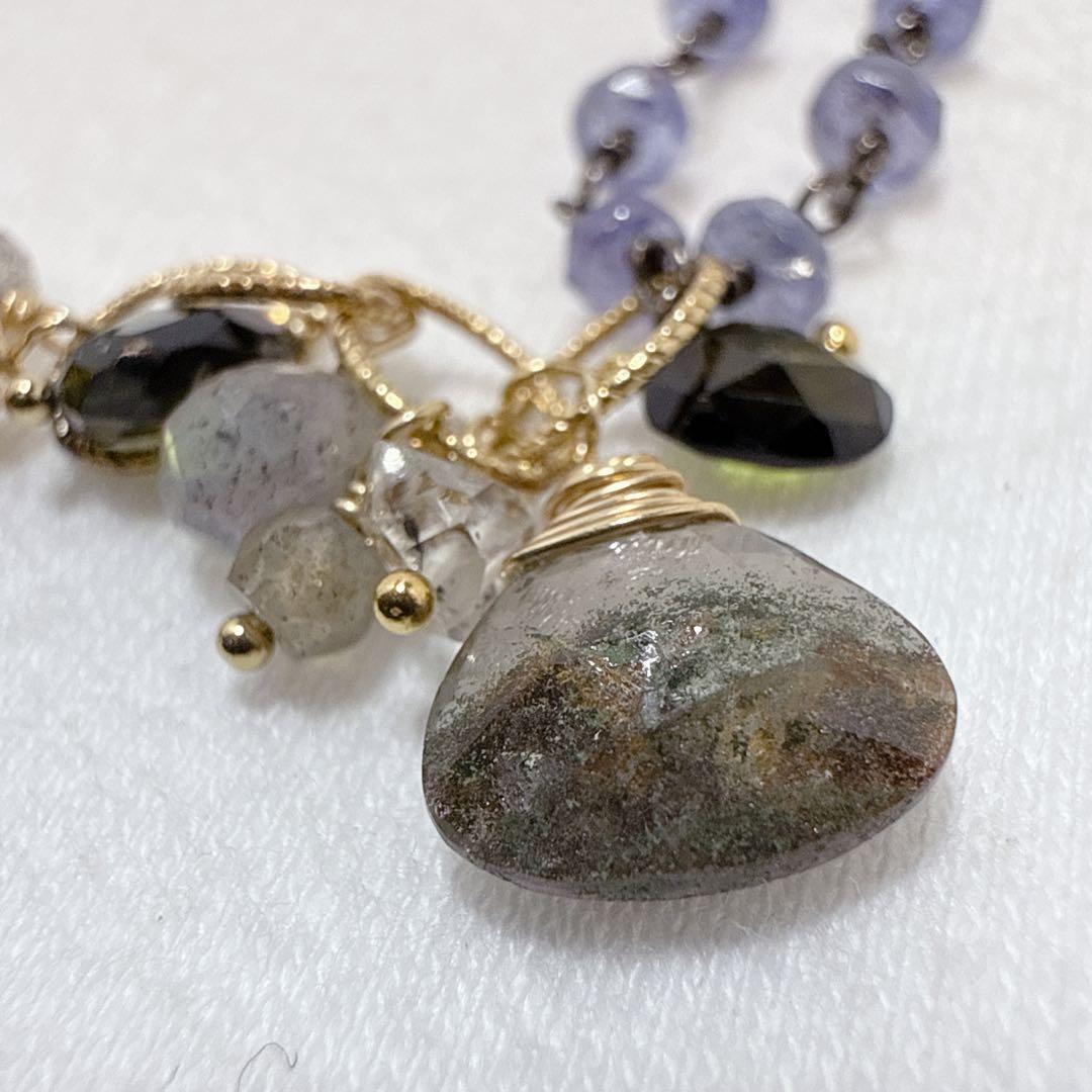 Agate EH Eva Hanusova Agete long necklace with 14K gold-filled magnetic metal and natural stone pendant on 72 cm chain