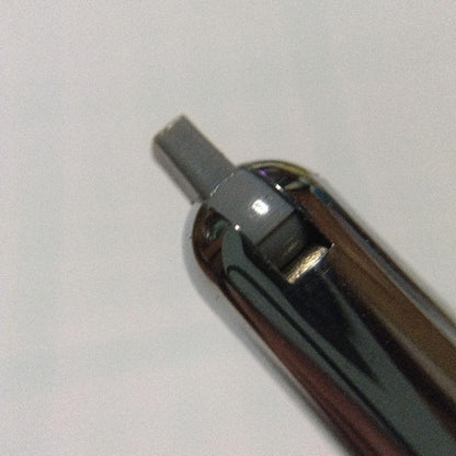 Black Pilot Desk Pen with 14K gold nib showing scratches and discoloration, accompanied by damaged storage box