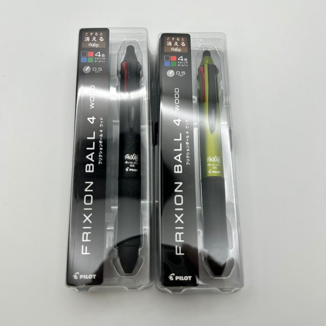 PILOT Frixion Ball 4 Wood 4-color ballpoint pen with smooth cava wood grip and 0.5mm tip in dark green and black