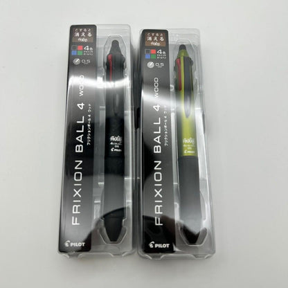 PILOT Frixion Ball 4 Wood 4-color ballpoint pen with smooth cava wood grip and 0.5mm tip in dark green and black