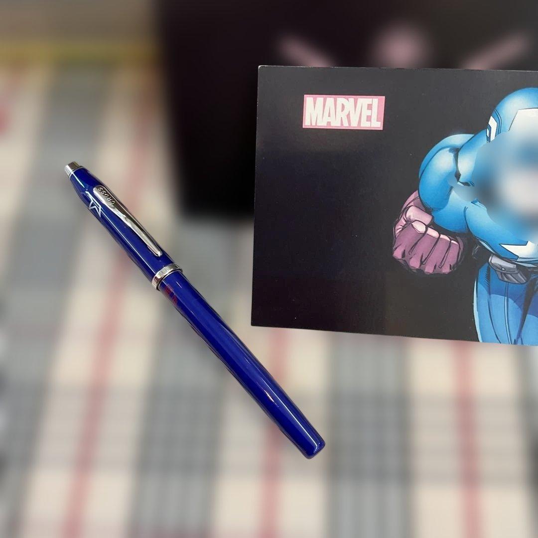 CROSS Marvel Captain America blue ballpoint pen with silver accents on white background