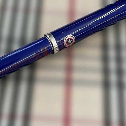 CROSS Marvel Captain America blue ballpoint pen with silver accents on white background