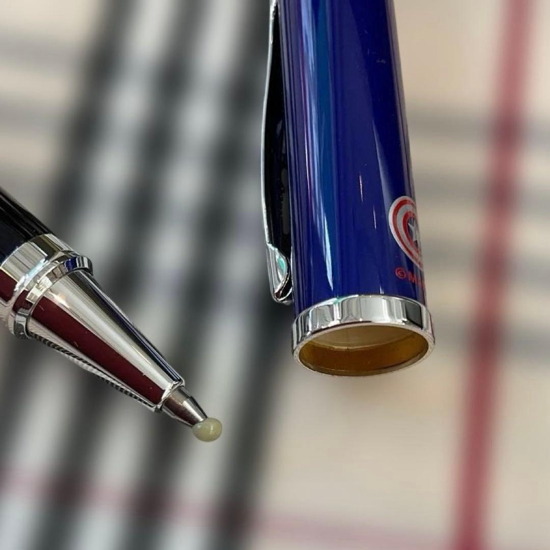 CROSS Marvel Captain America blue ballpoint pen with silver accents on white background