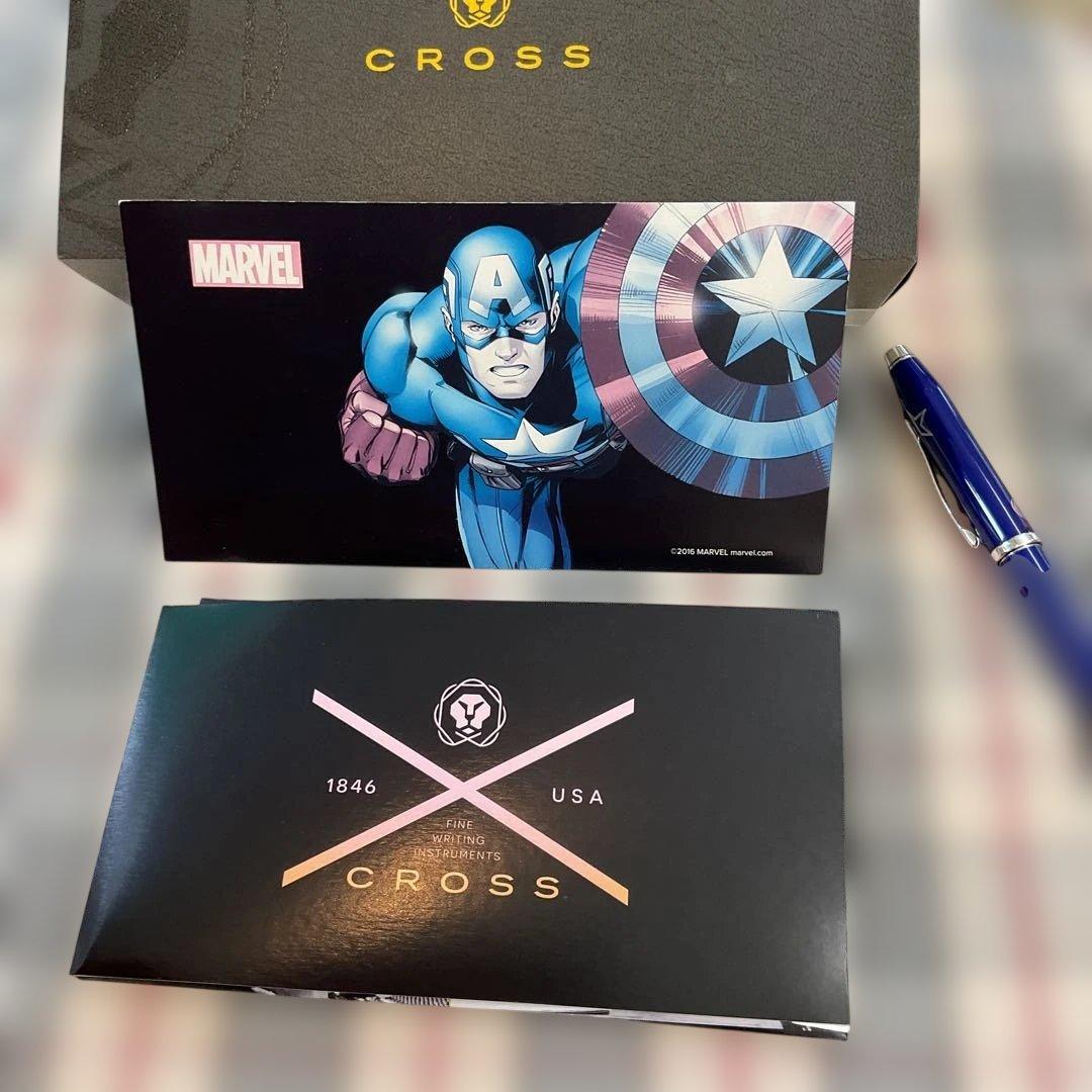 CROSS Marvel Captain America blue ballpoint pen with silver accents on white background
