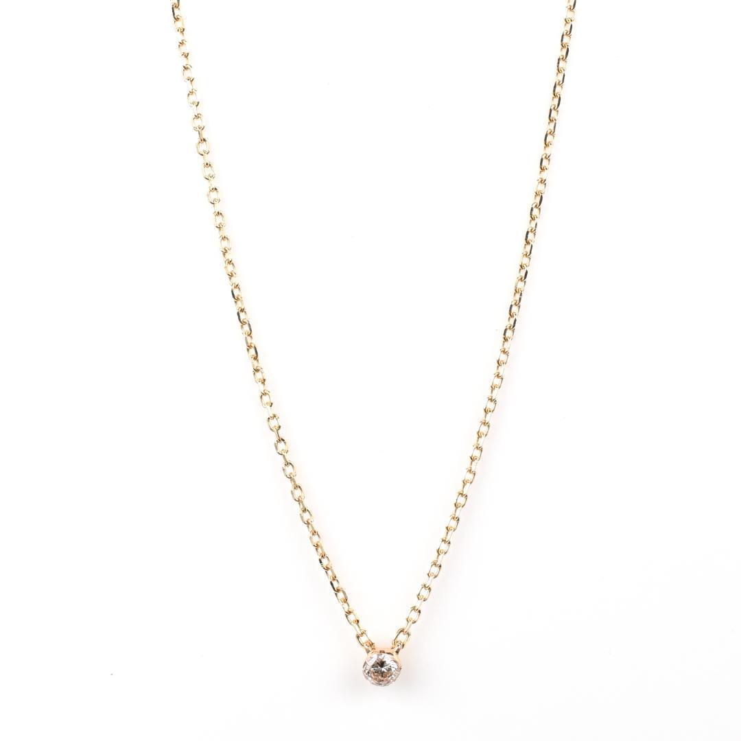 agete Law yellow gold necklace featuring one pearl and a small diamond, 40 cm length with 3 cm adjuster