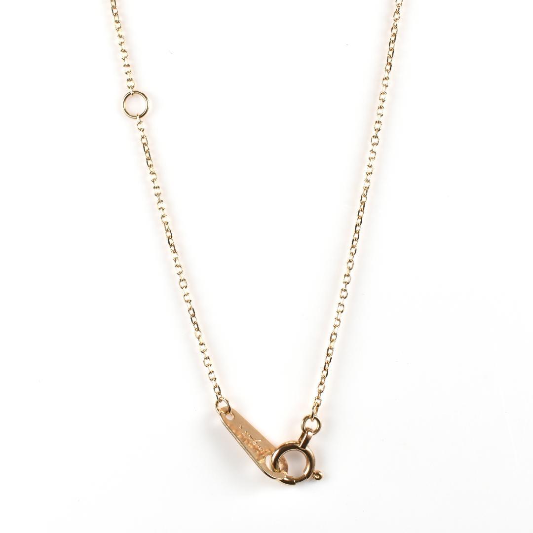 agete Law yellow gold necklace featuring one pearl and a small diamond, 40 cm length with 3 cm adjuster