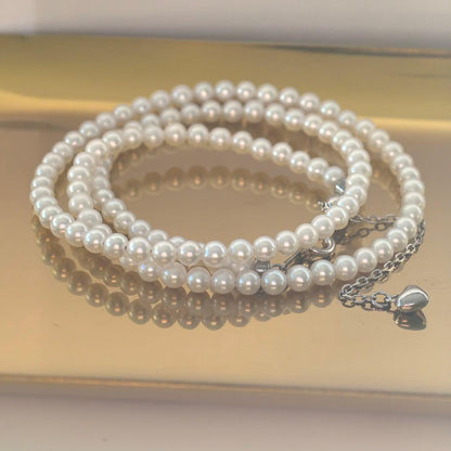 S925 sterling silver long Akoya pearl necklace 3.6mm with heart charm and gift wrapping