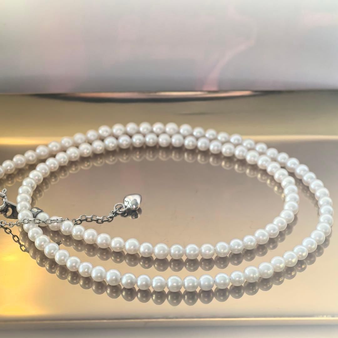 S925 sterling silver long Akoya pearl necklace 3.6mm with heart charm and gift wrapping