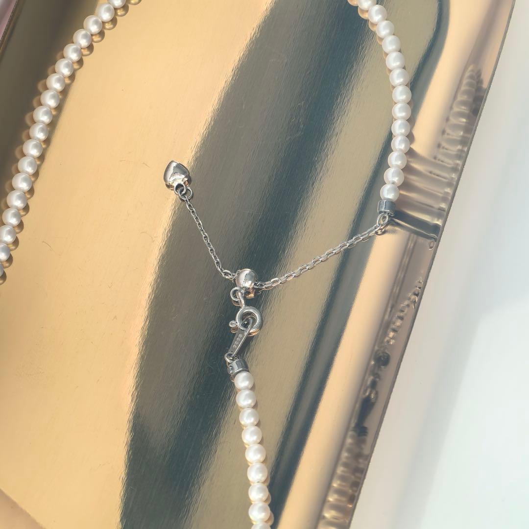 S925 sterling silver long Akoya pearl necklace 3.6mm with heart charm and gift wrapping