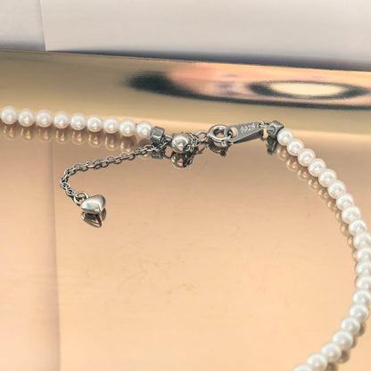 S925 sterling silver long Akoya pearl necklace 3.6mm with heart charm and gift wrapping