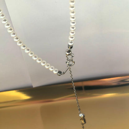 S925 sterling silver long Akoya pearl necklace 3.6mm with heart charm and gift wrapping