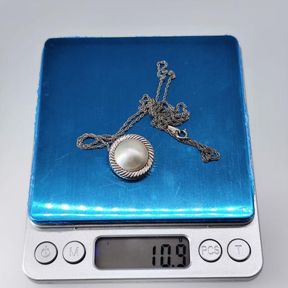 Tasaki pearl necklace with large 15mm mother-of-pearl pearls on a 62cm silver chain with T-Stamp