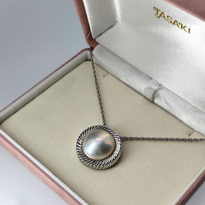 Tasaki pearl necklace with large 15mm mother-of-pearl pearls on a 62cm silver chain with T-Stamp