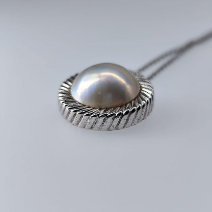 Tasaki pearl necklace with large 15mm mother-of-pearl pearls on a 62cm silver chain with T-Stamp