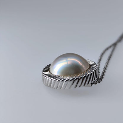Tasaki pearl necklace with large 15mm mother-of-pearl pearls on a 62cm silver chain with T-Stamp