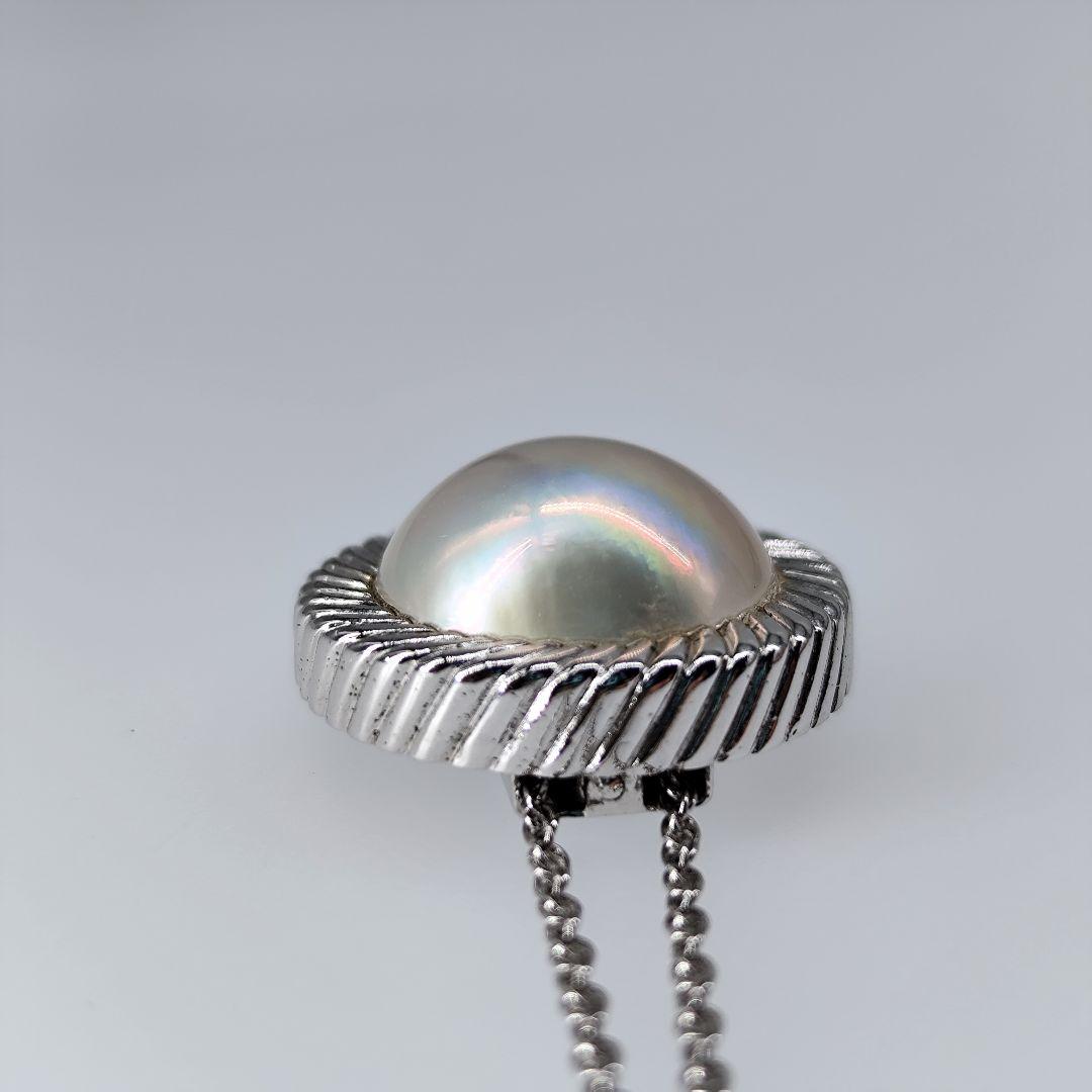 Tasaki pearl necklace with large 15mm mother-of-pearl pearls on a 62cm silver chain with T-Stamp