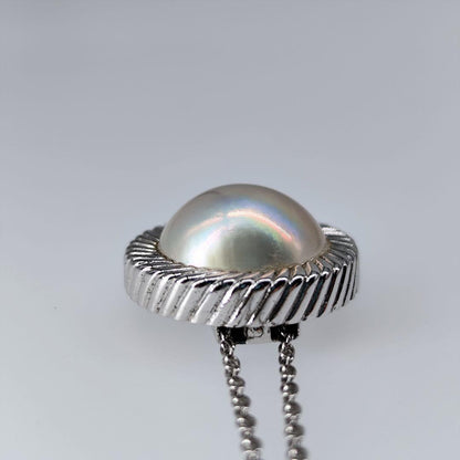 Tasaki pearl necklace with large 15mm mother-of-pearl pearls on a 62cm silver chain with T-Stamp