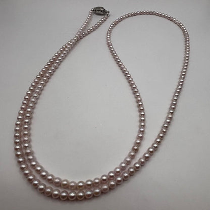 Akoya pearl pink baby pearl long necklace 83 centimeters with 3mm pearls and 925 silver clasp