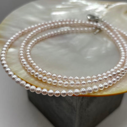 Akoya pearl pink baby pearl long necklace 83 centimeters with 3mm pearls and 925 silver clasp