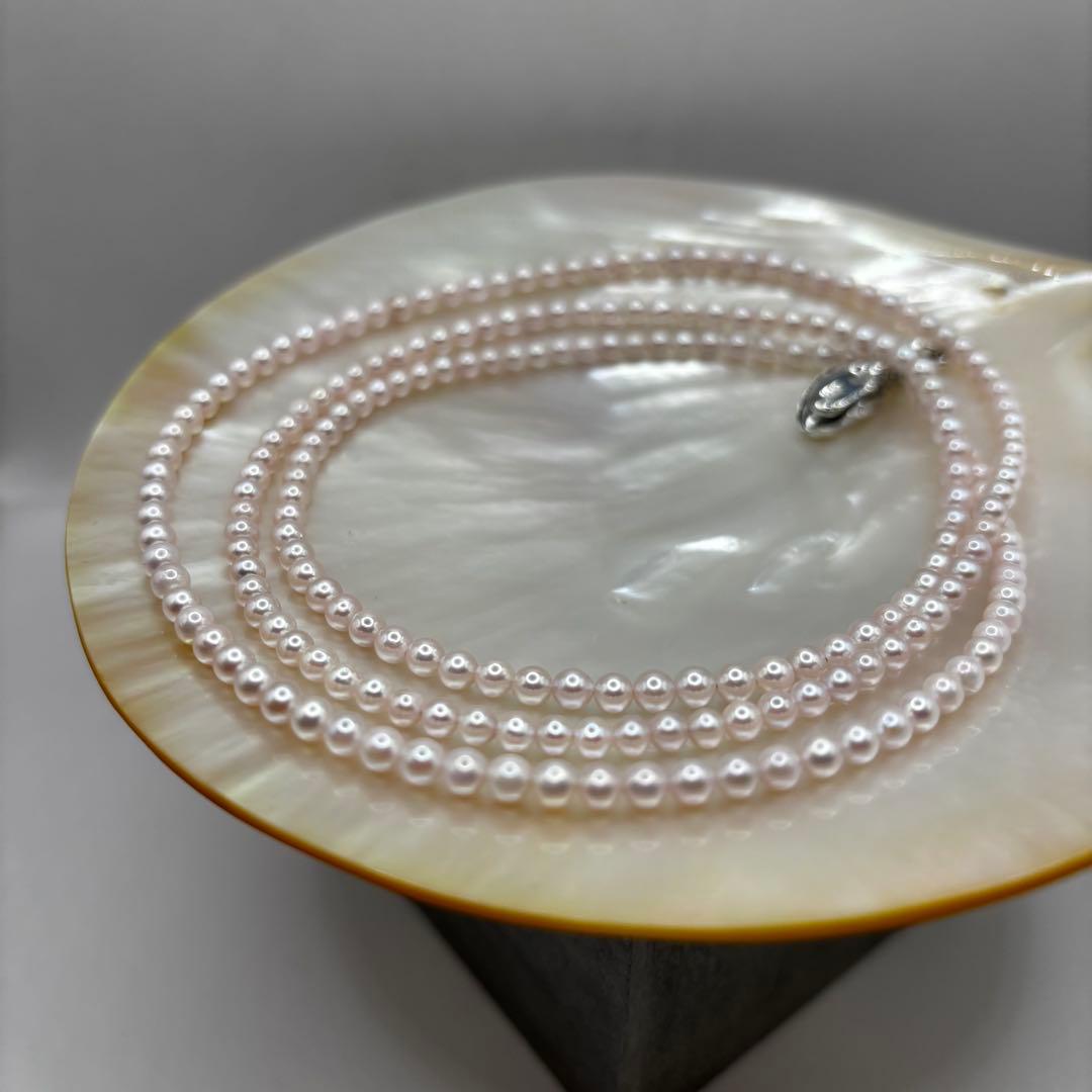 Akoya pearl pink baby pearl long necklace 83 centimeters with 3mm pearls and 925 silver clasp