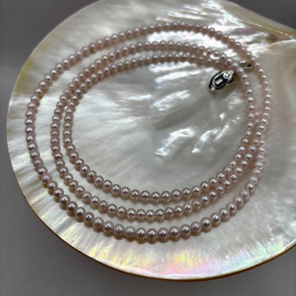 Akoya pearl pink baby pearl long necklace 83 centimeters with 3mm pearls and 925 silver clasp