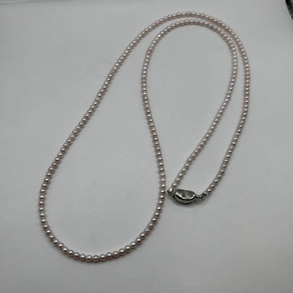 Akoya pearl pink baby pearl long necklace 83 centimeters with 3mm pearls and 925 silver clasp