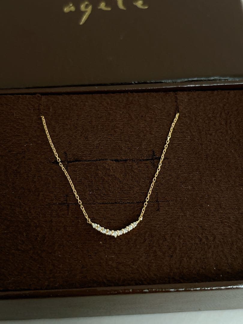 agete Diamond Necklace K18YG with 0.04ct diamond and 40cm yellow gold chain