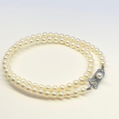 Mikimoto silver necklace with baby pearls sized 4.4-4.9mm, 36 cm length