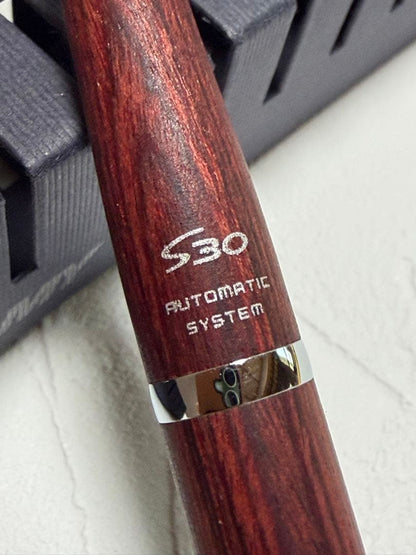 Pilot S30 mechanical pencil with 0.5mm lead and wooden body shown with attached ruler