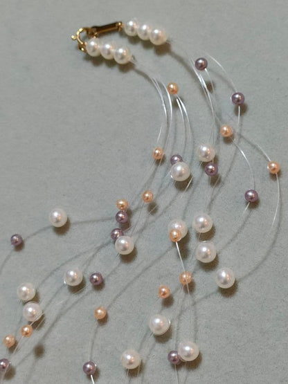 Tasaki multicolor 5 strand freshwater pearl wire necklace with K18 clasp