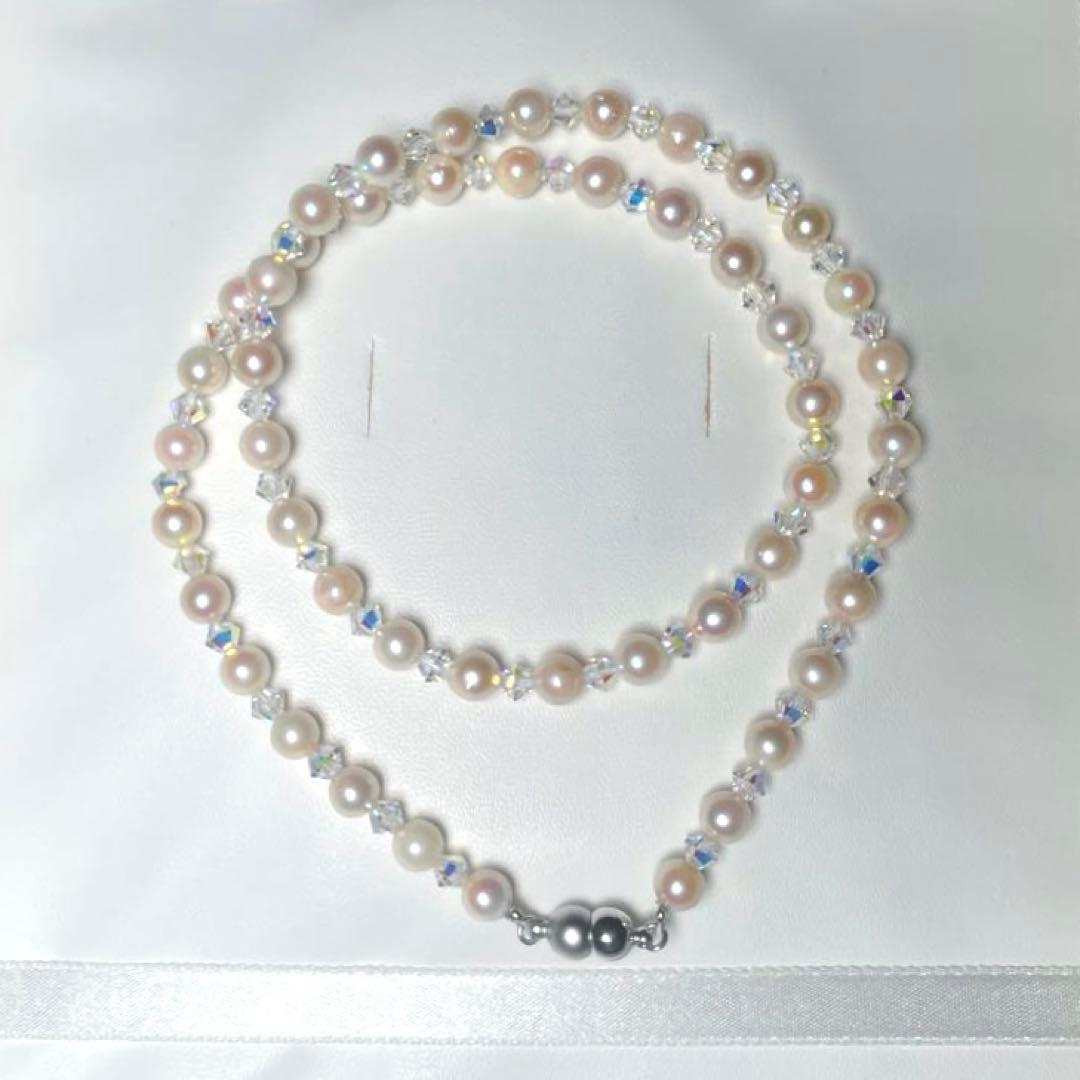 Crystal Akoya pearl necklace featuring 5.5 to 6.0 mm pearls on a 46.5 cm chain M773 design