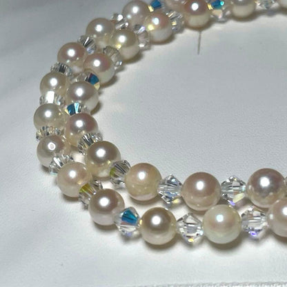 Crystal Akoya pearl necklace featuring 5.5 to 6.0 mm pearls on a 46.5 cm chain M773 design