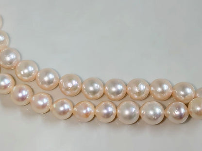 Akoya pearl long necklace with 7-8 mm pinkish white pearls on silver chain, length 81 cm