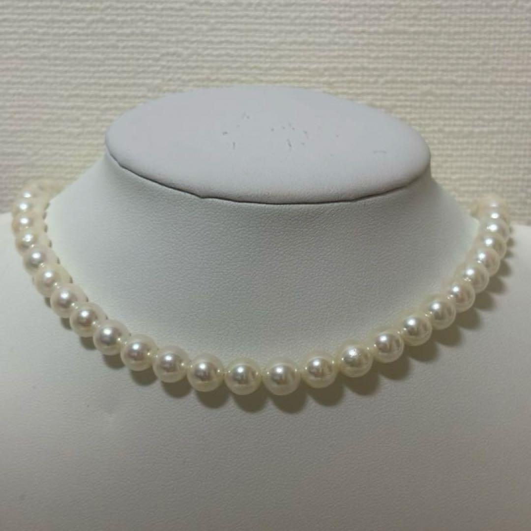 Tenyo Class Akoya pearl necklace and matching earrings with 7.5mm pearls and silver and K18 settings