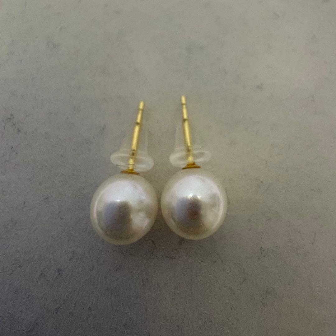 Tenyo Class Akoya pearl necklace and matching earrings with 7.5mm pearls and silver and K18 settings