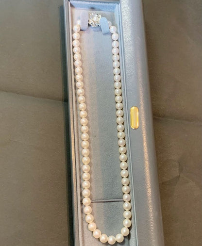 Akoya pearl necklace 43cm with 6.7mm genuine pearls displayed with gift box