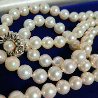 Kuro Pearl Long Necklace with white pearls 6.9-7.4 mm on 66 cm silver SV925 chain