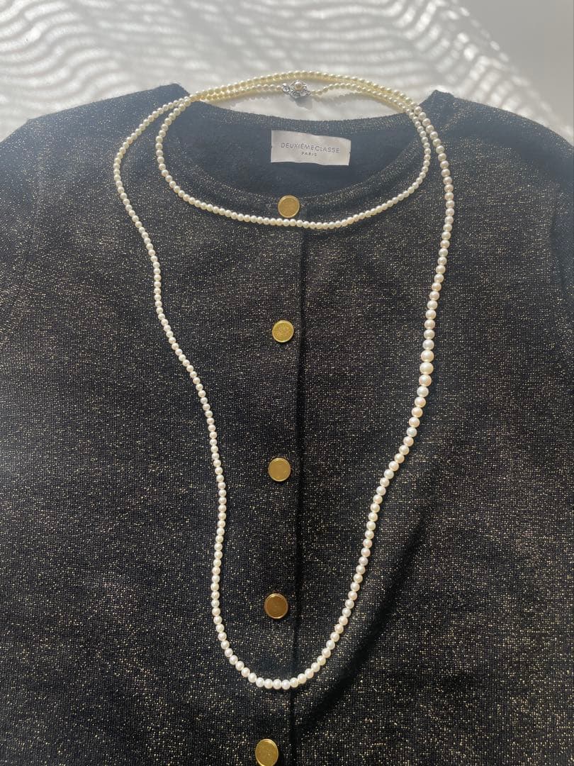 New Akoya Pearl baby ultra long necklace with ivory pearls 7.4-3.4mm on silver chain 131cm length