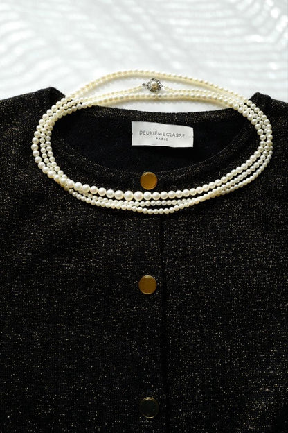 New Akoya Pearl baby ultra long necklace with ivory pearls 7.4-3.4mm on silver chain 131cm length
