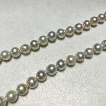 Akoya pearl necklace with 8.0mm silver grey pearls, 44cm length, displayed on white background